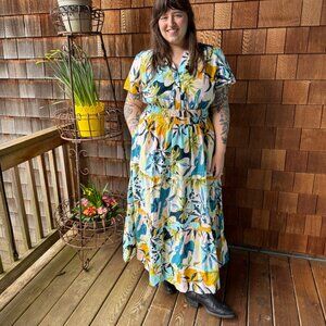 NWT Cynthia Rowley Floral Print Short Sleeve Tiered Maxi Dress - Women's 1X